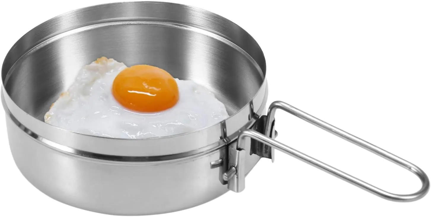 1L Stainless Steel Cooking Kettle Portable Outdoor Camping Backpacking Pot with Foldable Handle
