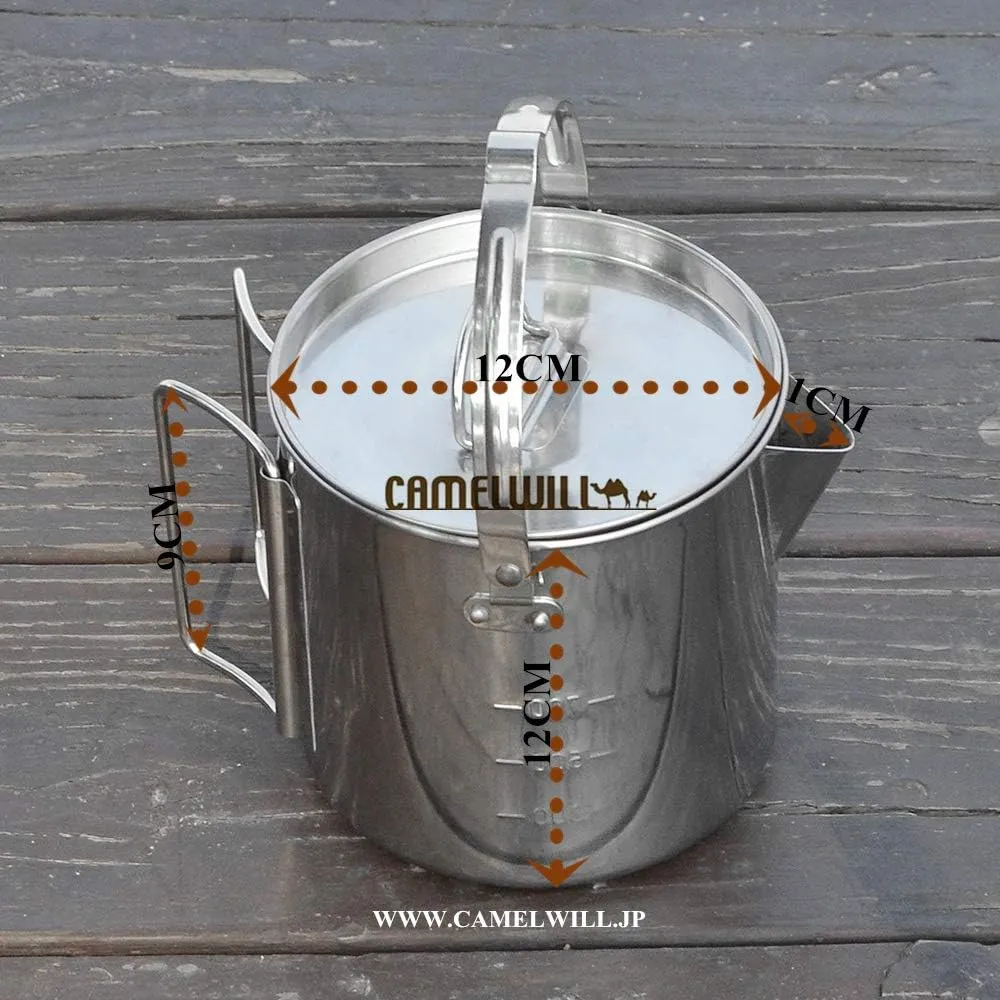 1Pc 1 Camping Kettle or 5Pcs 1 Camping Kettle 2 Cups 2 Bowls Stainless Steel Outdoor Cooking Kettle 1.2L Lightweight Compact Camping Pot Teakettle Hiking Backpacking Picnic