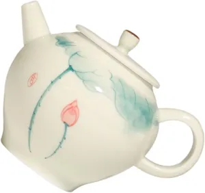 1Pc Hand Painted Lotus Teapot Heat Resistant Kettle with Handle Tea Pot for Home Use for Relaxation and Decoration