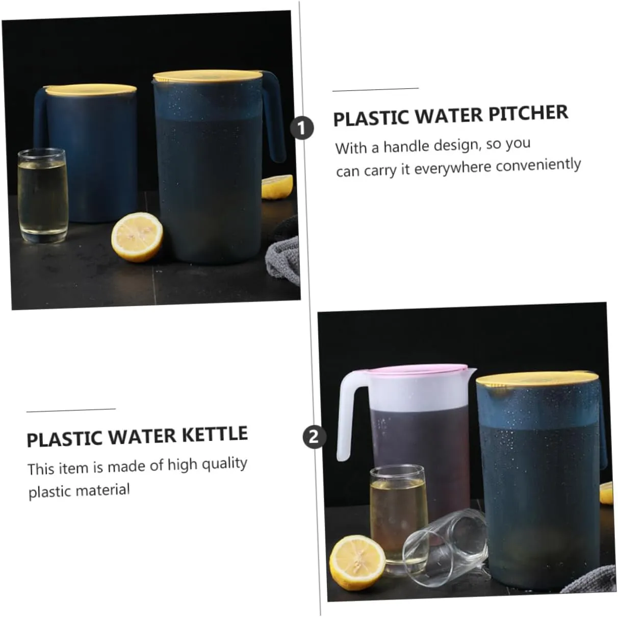 1Pc Heat Resistant Plastic Cold Water Pitcher with Lid Juice and Tea Kettle Household Water Jug Capacity Drink Container for Cold Beverages