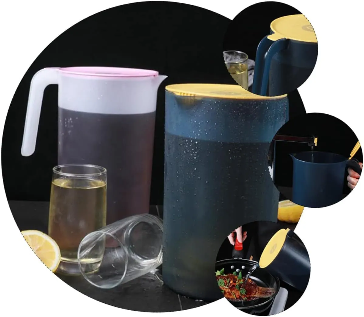 1Pc Heat Resistant Plastic Cold Water Pitcher with Lid Juice and Tea Kettle Household Water Jug Capacity Drink Container for Cold Beverages