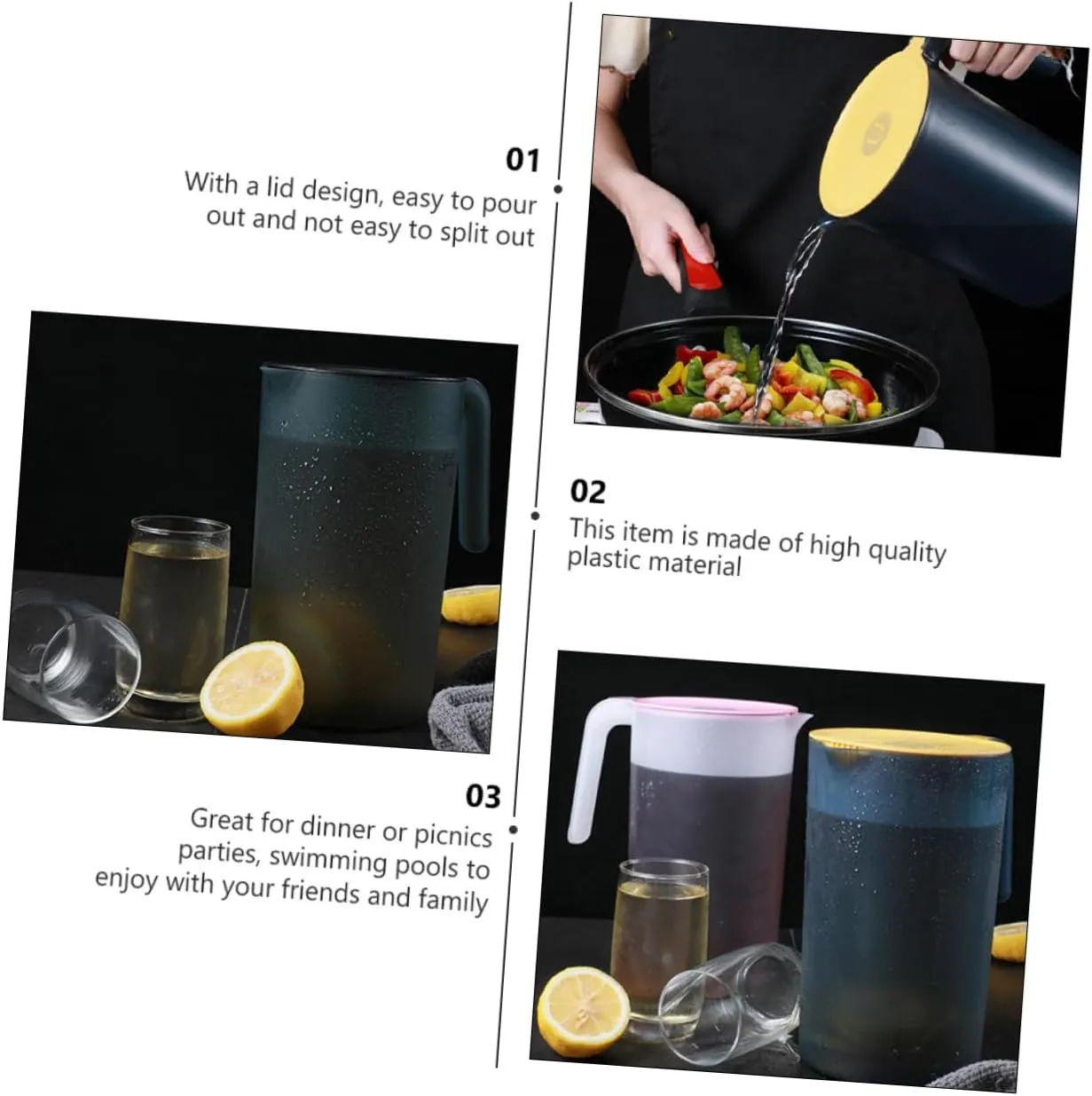 1Pc Heat Resistant Plastic Cold Water Pitcher with Lid Juice and Tea Kettle Household Water Jug Capacity Drink Container for Cold Beverages