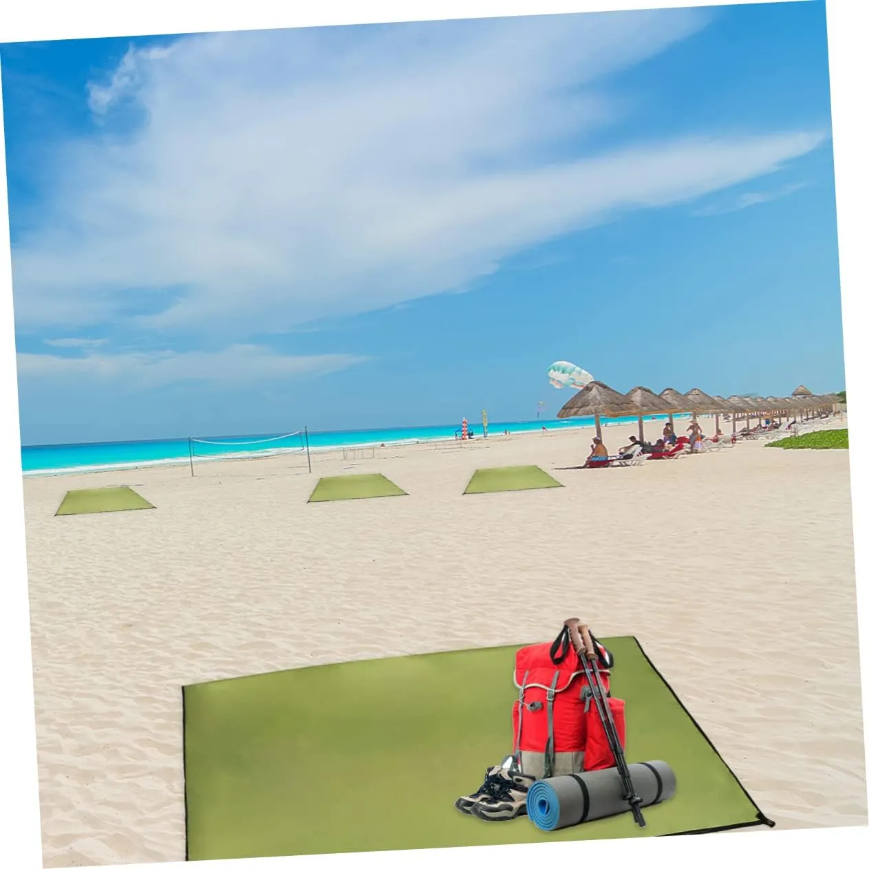 1pc Oxford Cloth Camping Mat Portable Outdoor Blanket for Beach Hiking Picnic Uv Multi-Functional Ground Mat Army Green