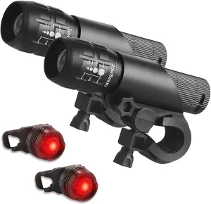 2 Packs Bike Light Set Super Bright Focus Adjustable Front Headlight and Rear LED Bicycle Light, Mount Included JB866
