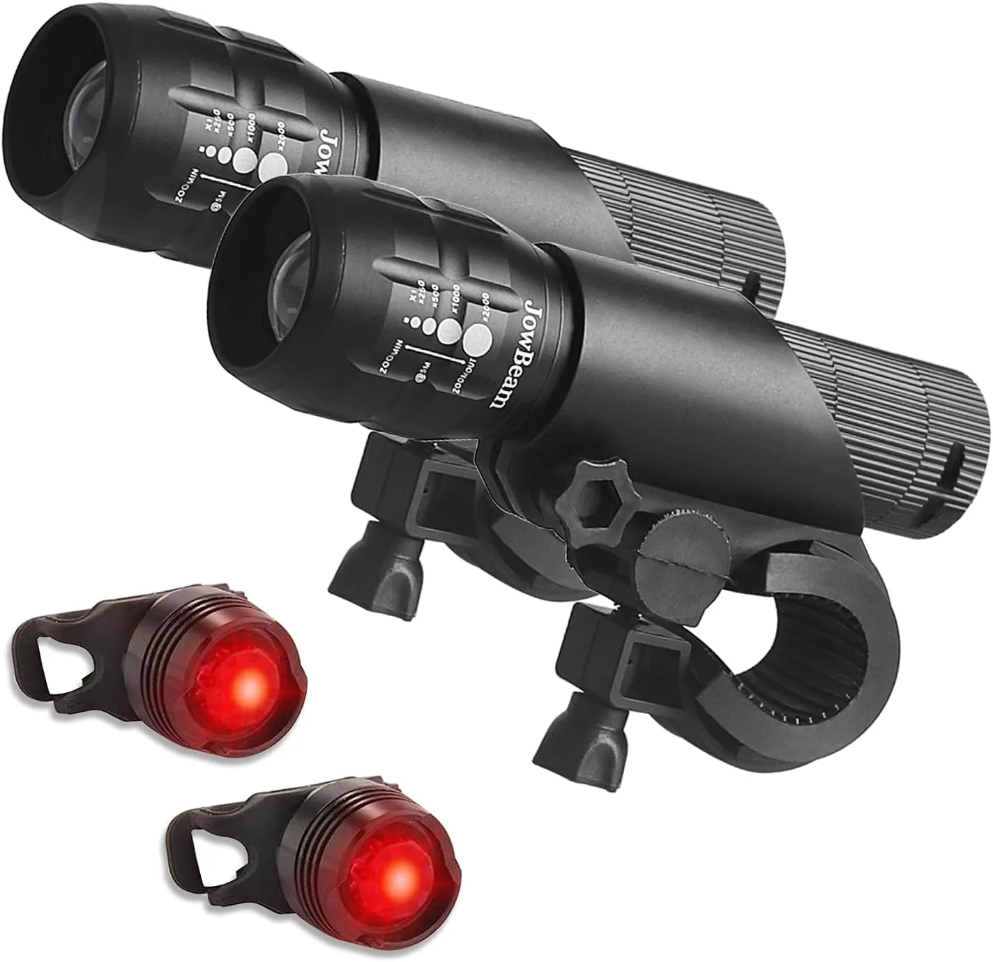 2 Packs Bike Light Set Super Bright Focus Adjustable Front Headlight and Rear LED Bicycle Light, Mount Included JB866