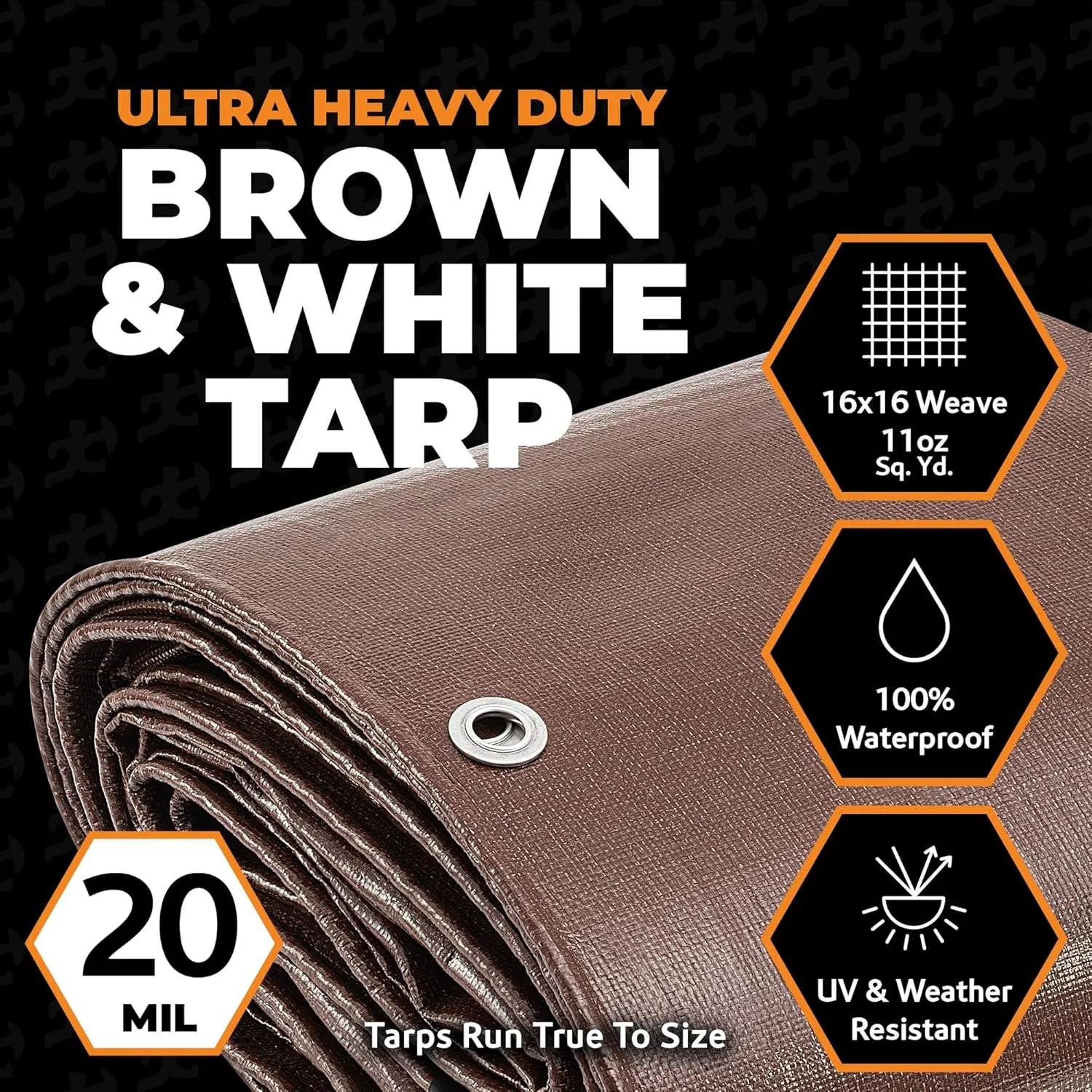 20' x 30' Brown/White Ultra Heavy Duty Tarp - 20 Mil Tarps Heavy Duty Waterproof 20x30 - Extra Large Outdoor Tarp, Waterproof Tarp Cover for Rain Camping, Tent Tarp, UV Protection, Reinforced Corners