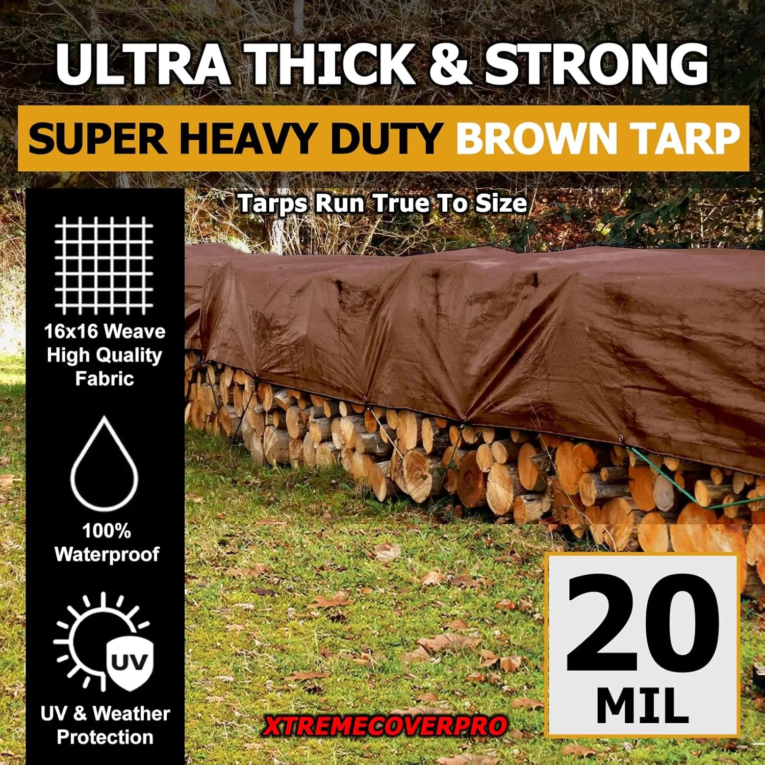 20' x 40' Brown Super Ultra Heavy-Duty Tarp – 20 Mil Waterproof & UV-Resistant 20x40 - Large Outdoor Tarp, Waterproof Cover for Rain Camping, Tent, UV Protection, Reinforced Corners