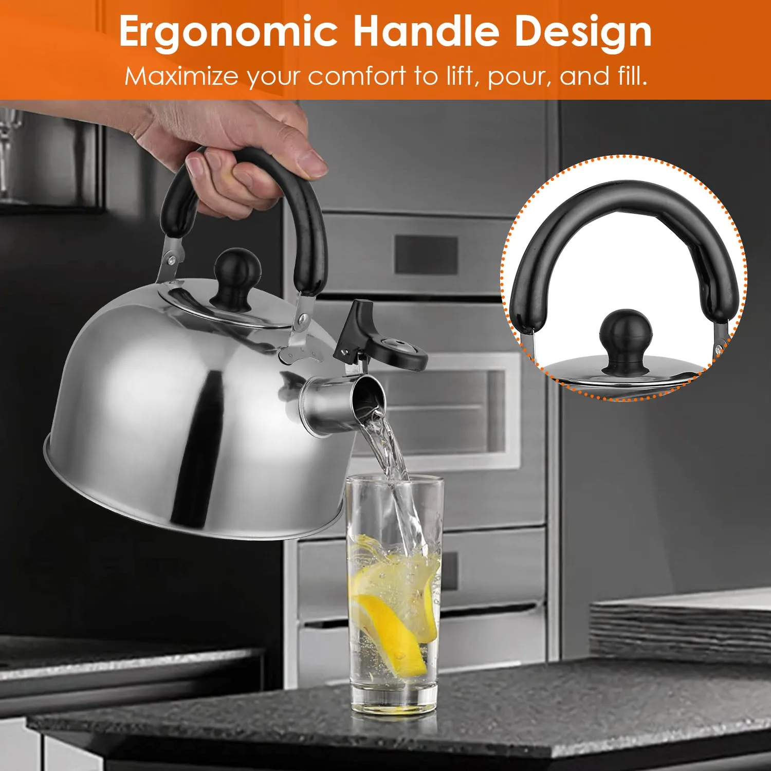 2.1 Quarts Stainless Steel Whistling Tea Kettle Stovetop Induction Gas Teapot