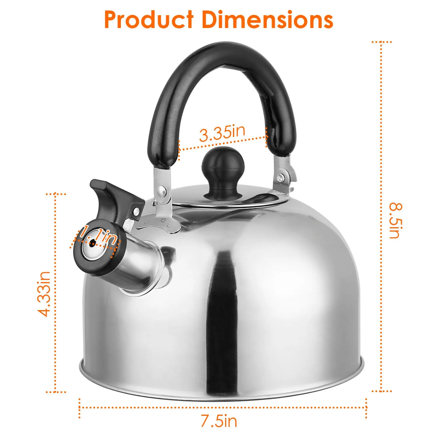 2.1 Quarts Stainless Steel Whistling Tea Kettle Stovetop Induction Gas Teapot