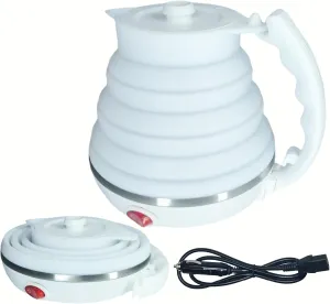 24V Kettle with Cigarette Lighter Plug, Truck Kettle Collapsible, Truck water Boiler, Food Grade Silicone, Fast Boiling, Auto Shut off and Keep Warm, 450ml (24V, White)