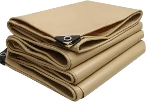 2mx2m/2mx3m/2mx4m/3mx3m Beige Heavy Duty Tarpaulin Sheet 500g/㎡ with Metal Grommets Canopy Tent for Rain Shelter, Camping, Outdoor and Pool Ground Sheet Tarps Cover(1.5x5m)