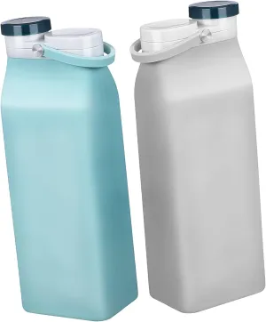 2Pcs Collapsible Water Bottles Leakproof Lightweight Foldable Kettles with Hidden Handle for Hiking Camping Travel and Daily Activities