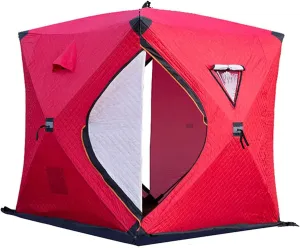 3-4 Person Portable Ice Fishing Shelter Easy Set-up Winter Fishing Tent Ice Fishing Tent Waterproof & Windproof with Carry Bag Fishing Equipment Outdoors (Red 3~4 Person 180X180X210CM)