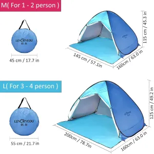 3-4 Person Quick Automatic Opening Beach Tent Sun shelter UV-Protective Tent Shade Lightwight pop up Open for Outdoor Camping Fishing with Curtain (XL)