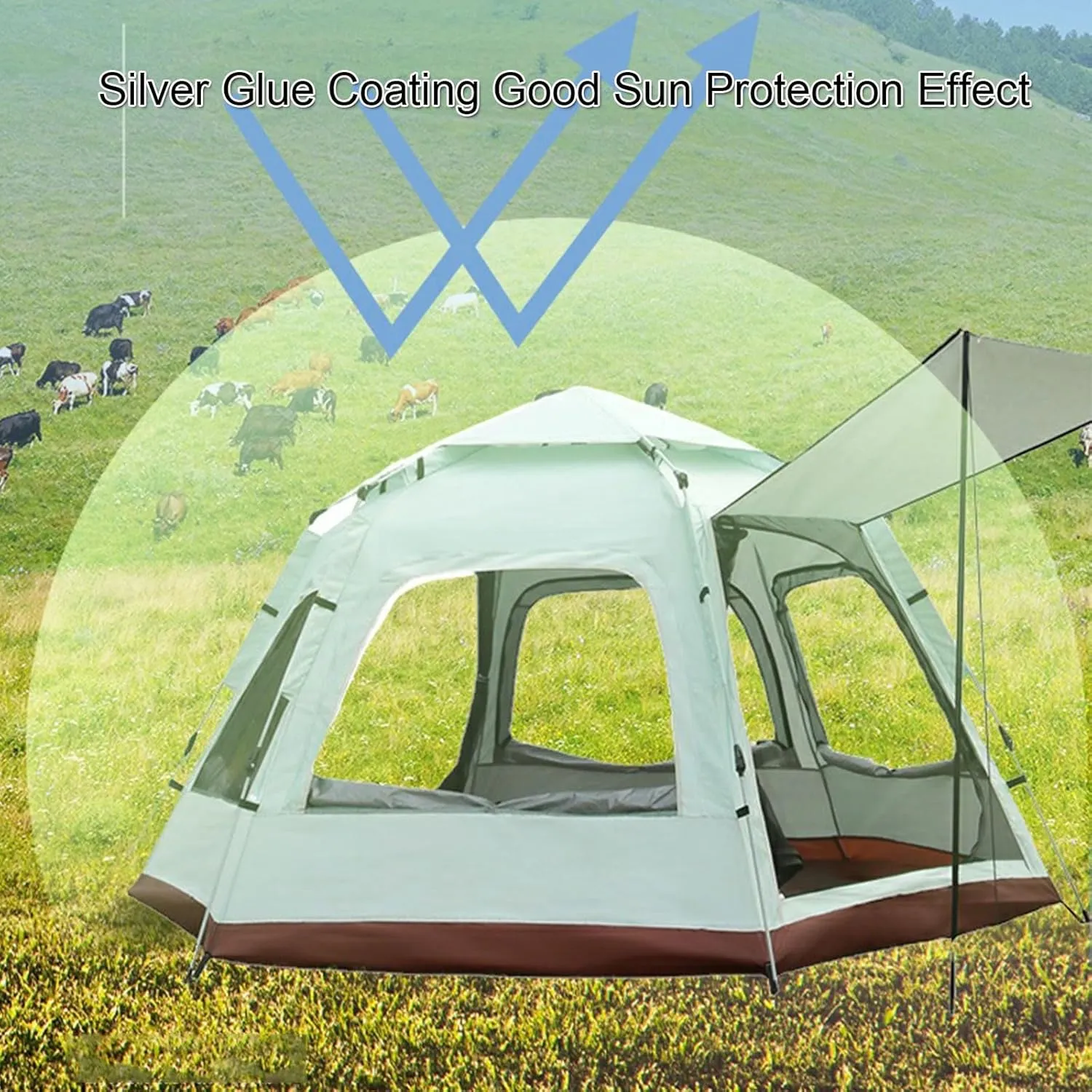 3-5 Person Tents for Camping, Instant Pop-Up Family Tent with Vestibule & Mesh Windows, Portable Lightweight Cabin Tent for Beach, Garden, Camping, Fishing, Picnic