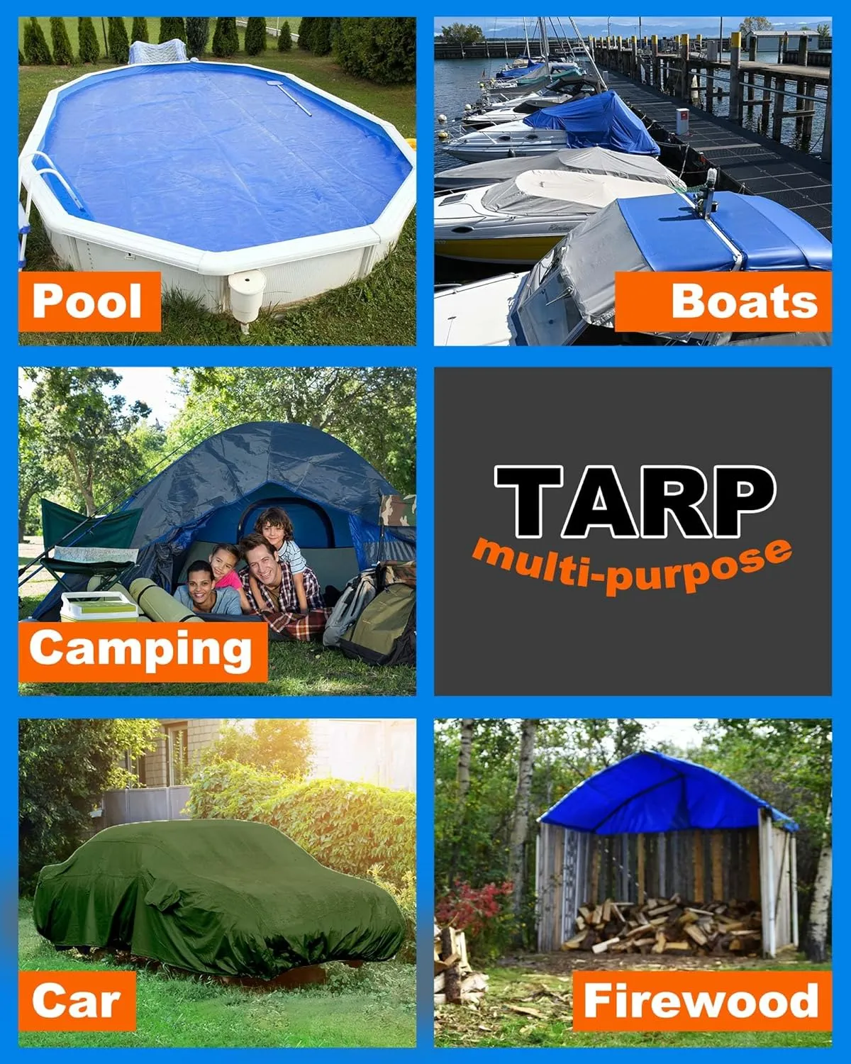 3 Pcs Large Waterproof Tarp 10 x 12 ft Heavy Duty 5.5 Mil Thick Poly Tarpaulin with Grommets Multipurpose Protective Cover for Summer Home Boats Cars Camping RV Pool Tent