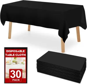 30 Pack Black Plastic Table Cloths Disposable，54 x 108 Inches Plastic Table Cover for Rectangle Tables，Disposable Tablecloth for Dinning，Parties，BBQ，Wedding，Outdoor