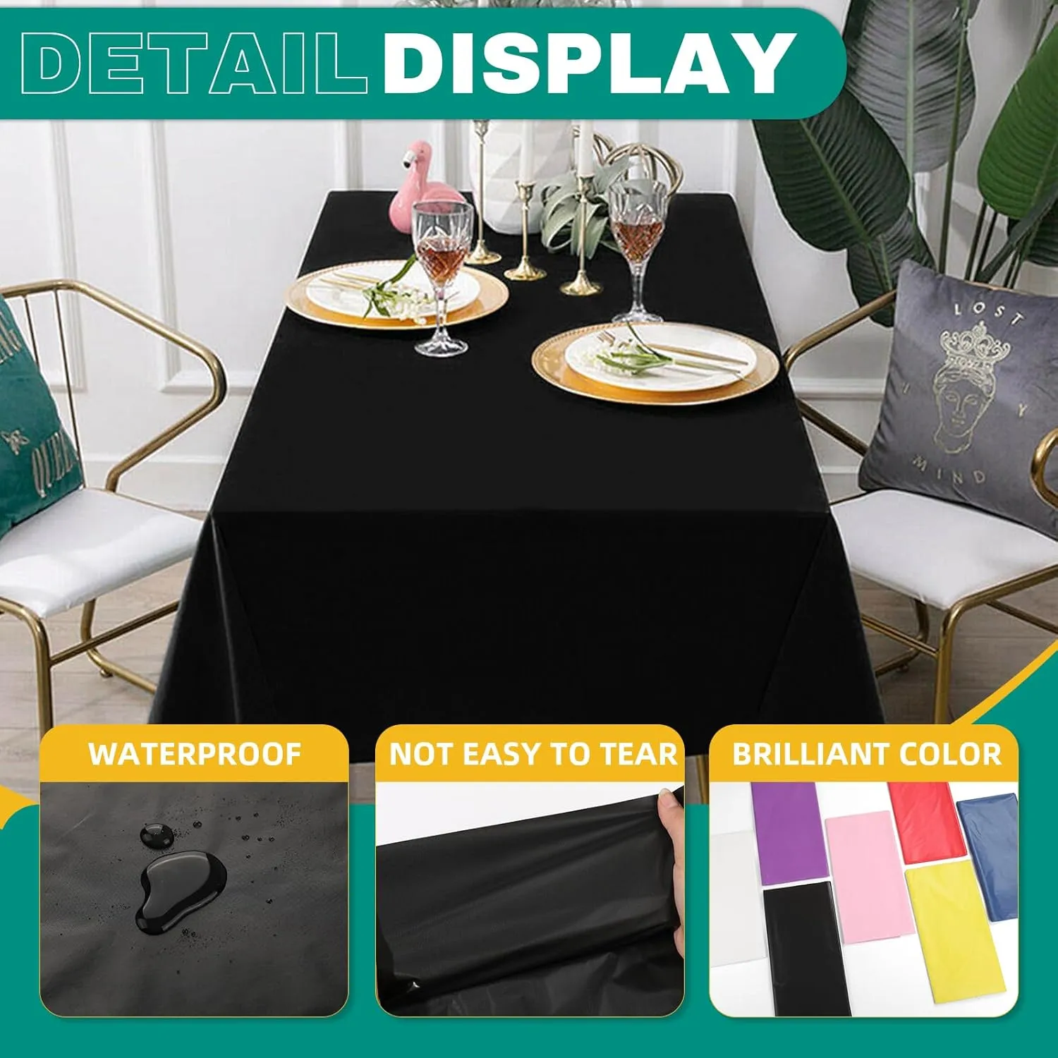 30 Pack Black Plastic Table Cloths Disposable，54 x 108 Inches Plastic Table Cover for Rectangle Tables，Disposable Tablecloth for Dinning，Parties，BBQ，Wedding，Outdoor