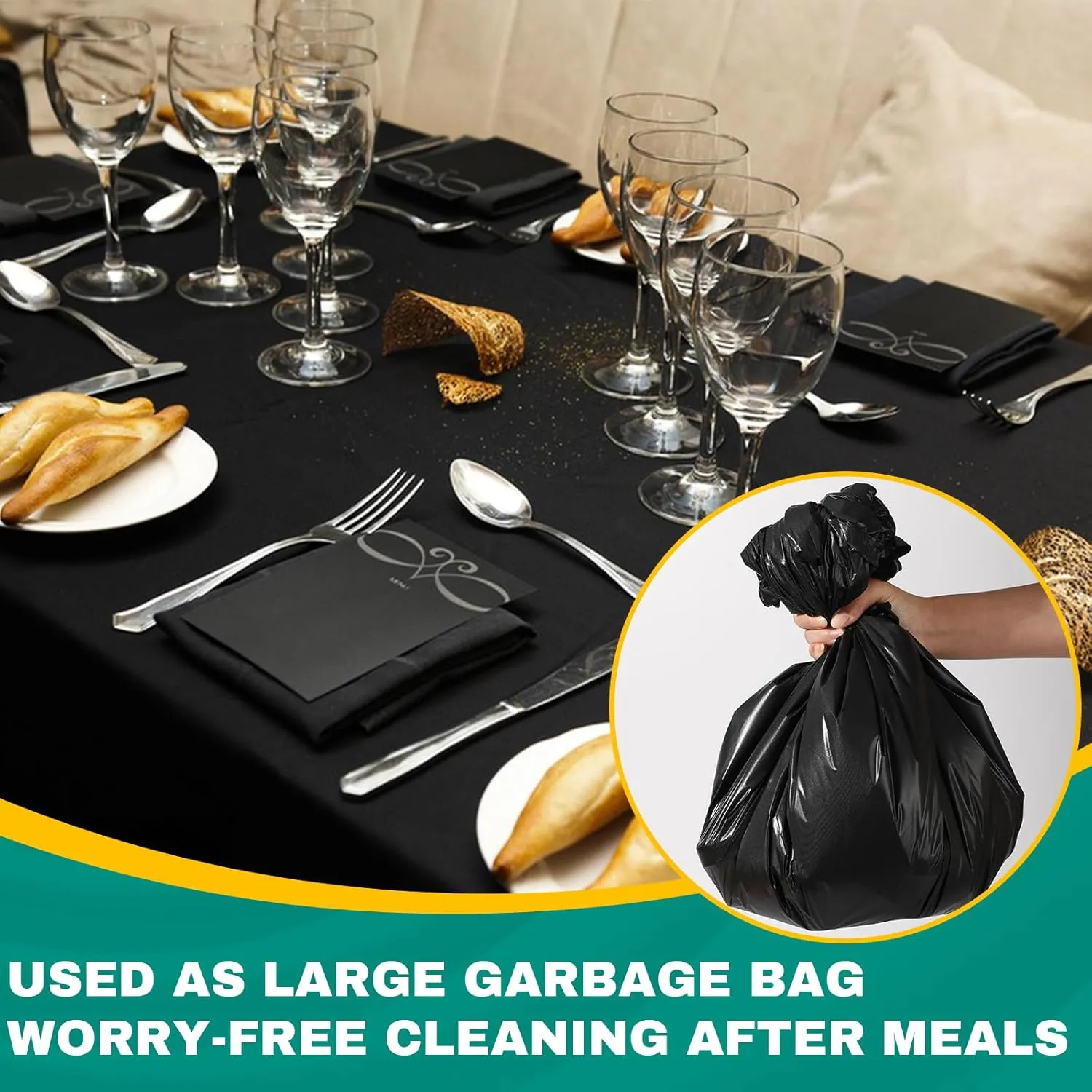 30 Pack Black Plastic Table Cloths Disposable，54 x 108 Inches Plastic Table Cover for Rectangle Tables，Disposable Tablecloth for Dinning，Parties，BBQ，Wedding，Outdoor
