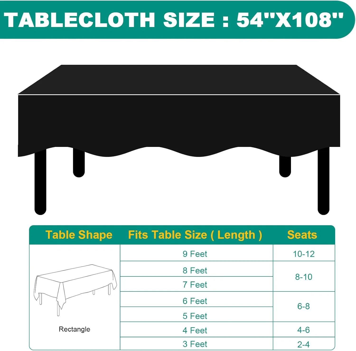 30 Pack Black Plastic Table Cloths Disposable，54 x 108 Inches Plastic Table Cover for Rectangle Tables，Disposable Tablecloth for Dinning，Parties，BBQ，Wedding，Outdoor