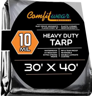 30' x 40' Heavy Duty Silver/Black Waterproof UV Blocking 10 Mil Poly Tarp