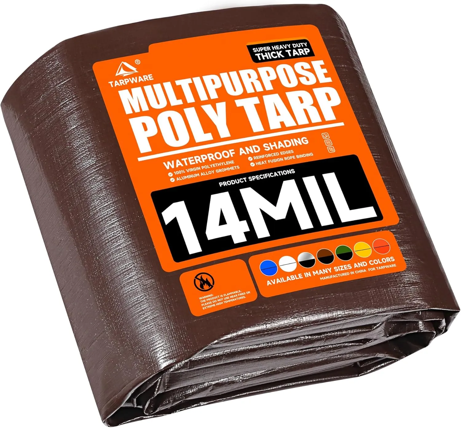 30'x30' Brown/Black Heavy Duty Waterproof Full Size Tarp, Durable Poly Tarpaulin with Grommets&Reinforced Edges, UV Resistant Tarp Cover for Vehicle/Pool Cover/Boat/Tent/Construction site