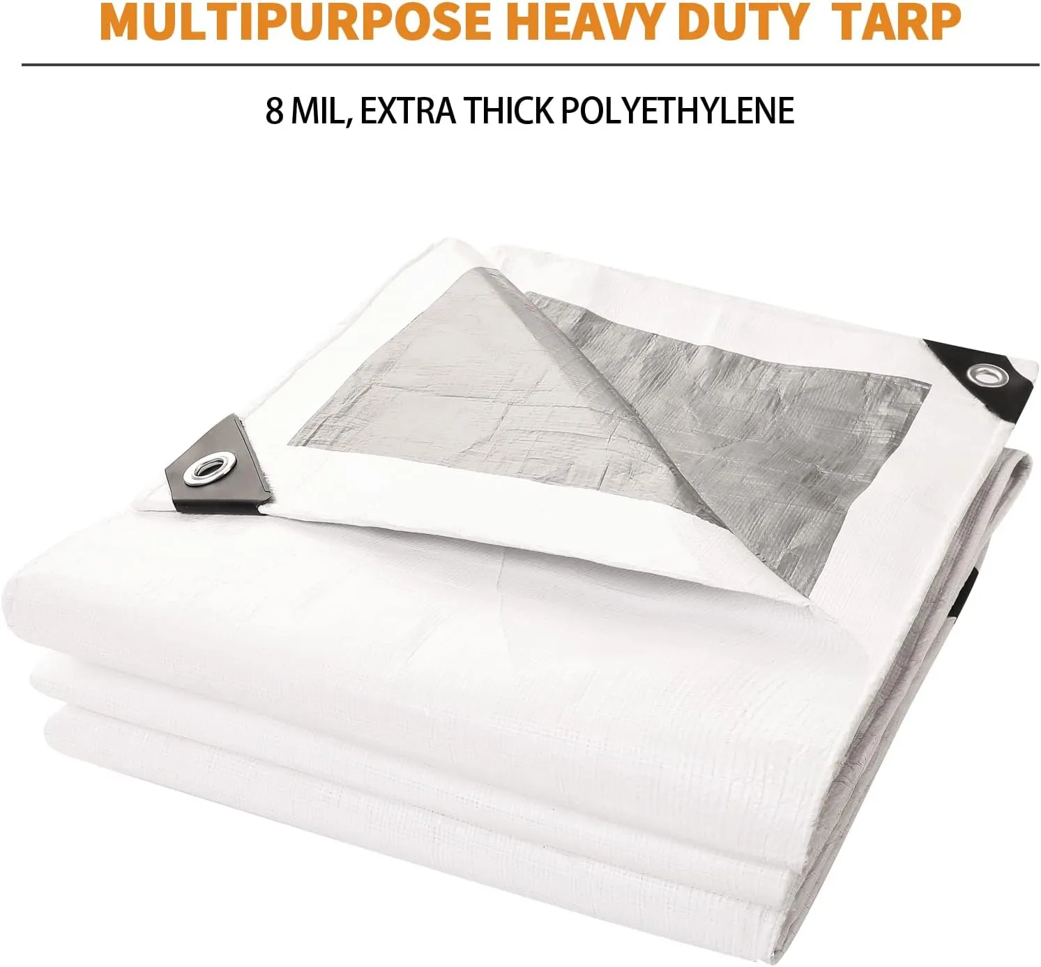 [30'X40'] RSW Heavy Duty Waterproof 8 Mil. Reversible (White/Silver) Tarp Cover, UV Resistant, Rip and Tear Proof Tarpaulin with Reinforced Edges - for Roof, Camping, Patio, Pool Cover, Boat