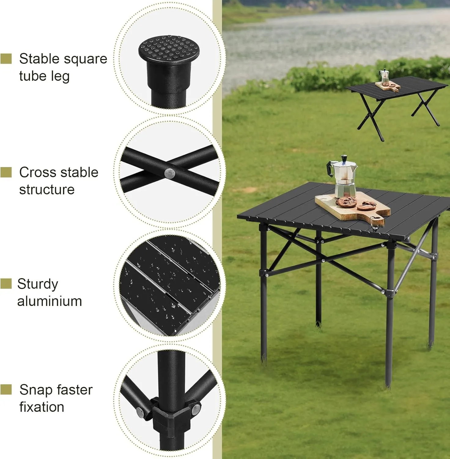 34x24 in Patio Small Side Table Wooden Square Side End Table Lightweight Roll up Side Table Outdoor Camp Table Portable Picnic Table for Living Room Garden Backyard