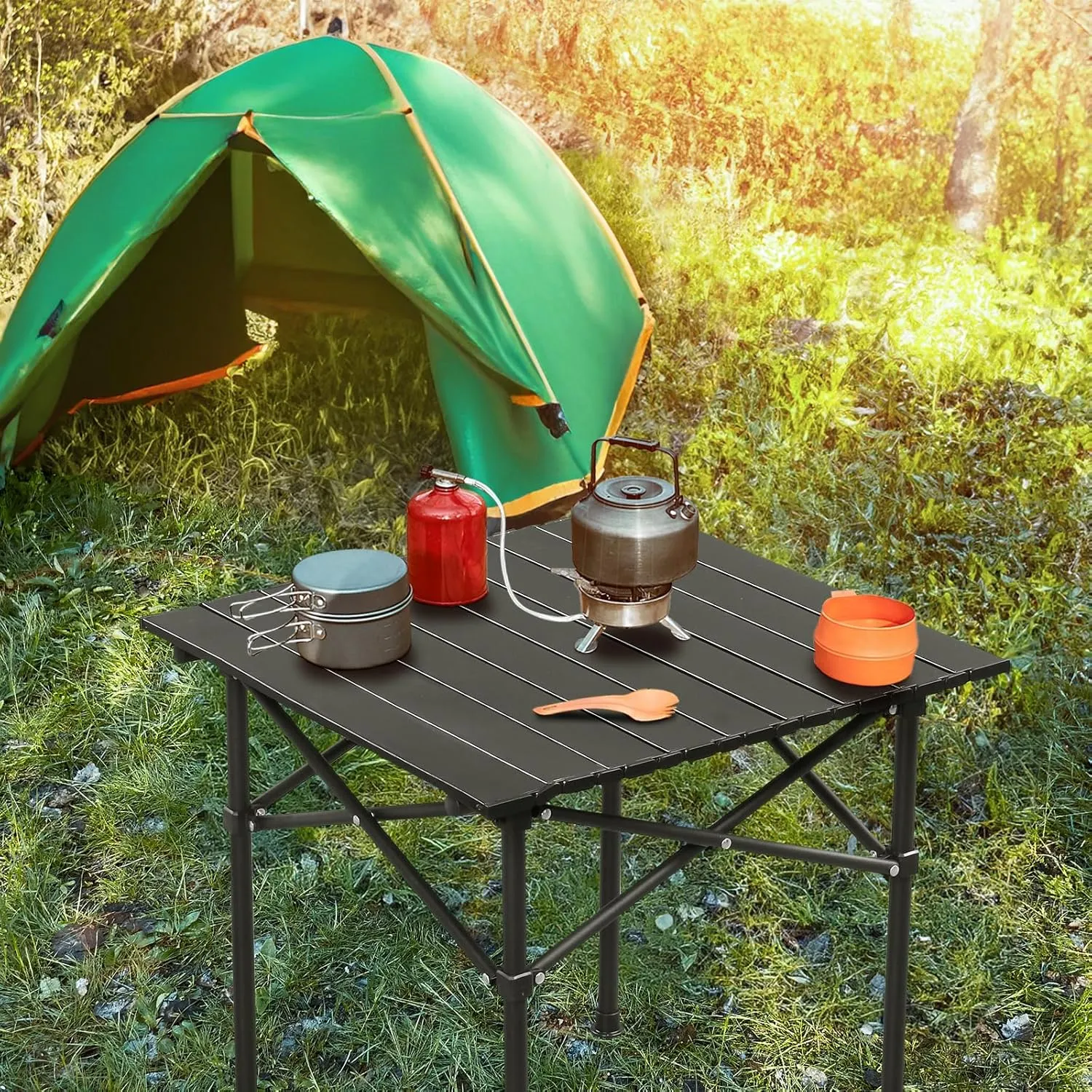 34x24 in Patio Small Side Table Wooden Square Side End Table Lightweight Roll up Side Table Outdoor Camp Table Portable Picnic Table for Living Room Garden Backyard