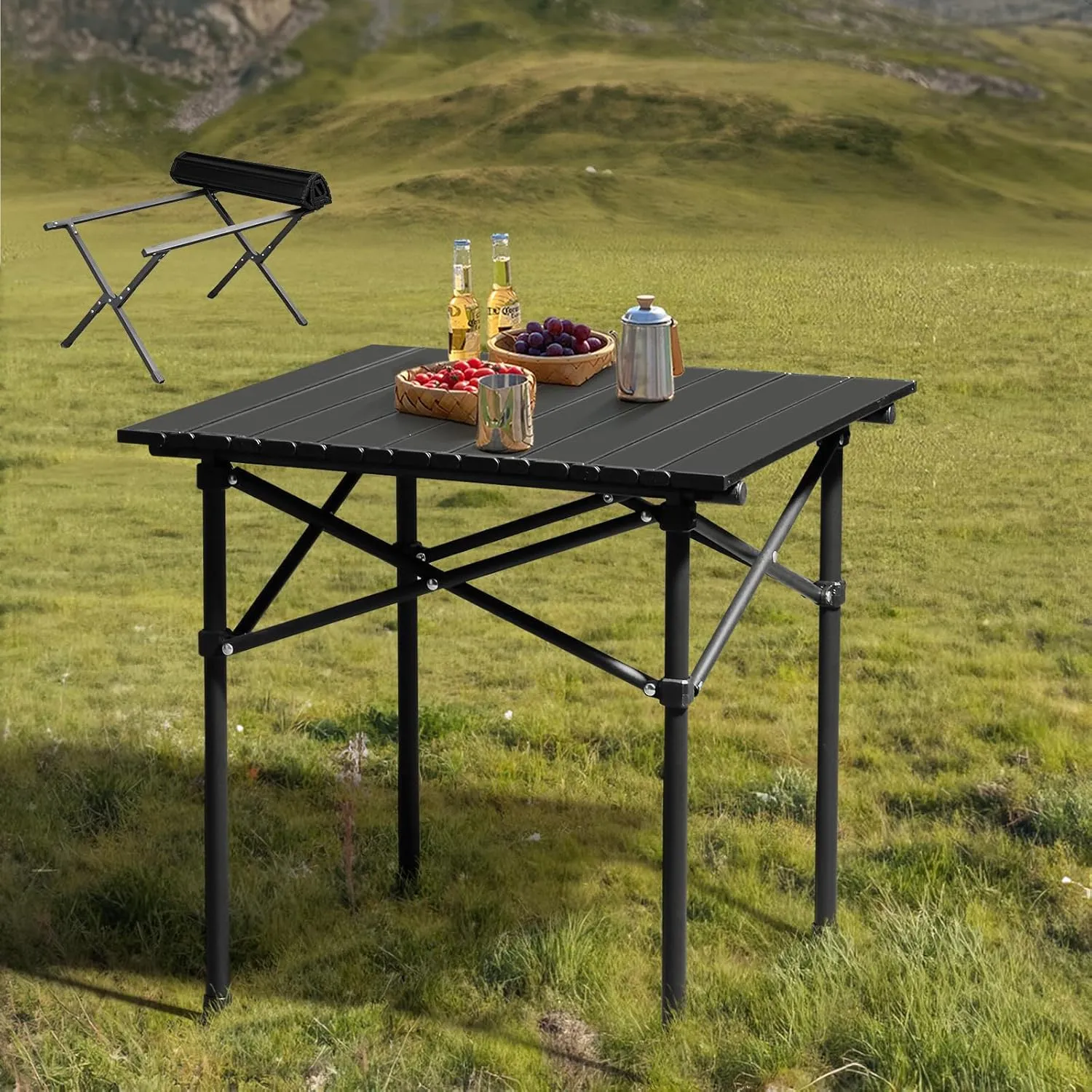 34x24 in Patio Small Side Table Wooden Square Side End Table Lightweight Roll up Side Table Outdoor Camp Table Portable Picnic Table for Living Room Garden Backyard