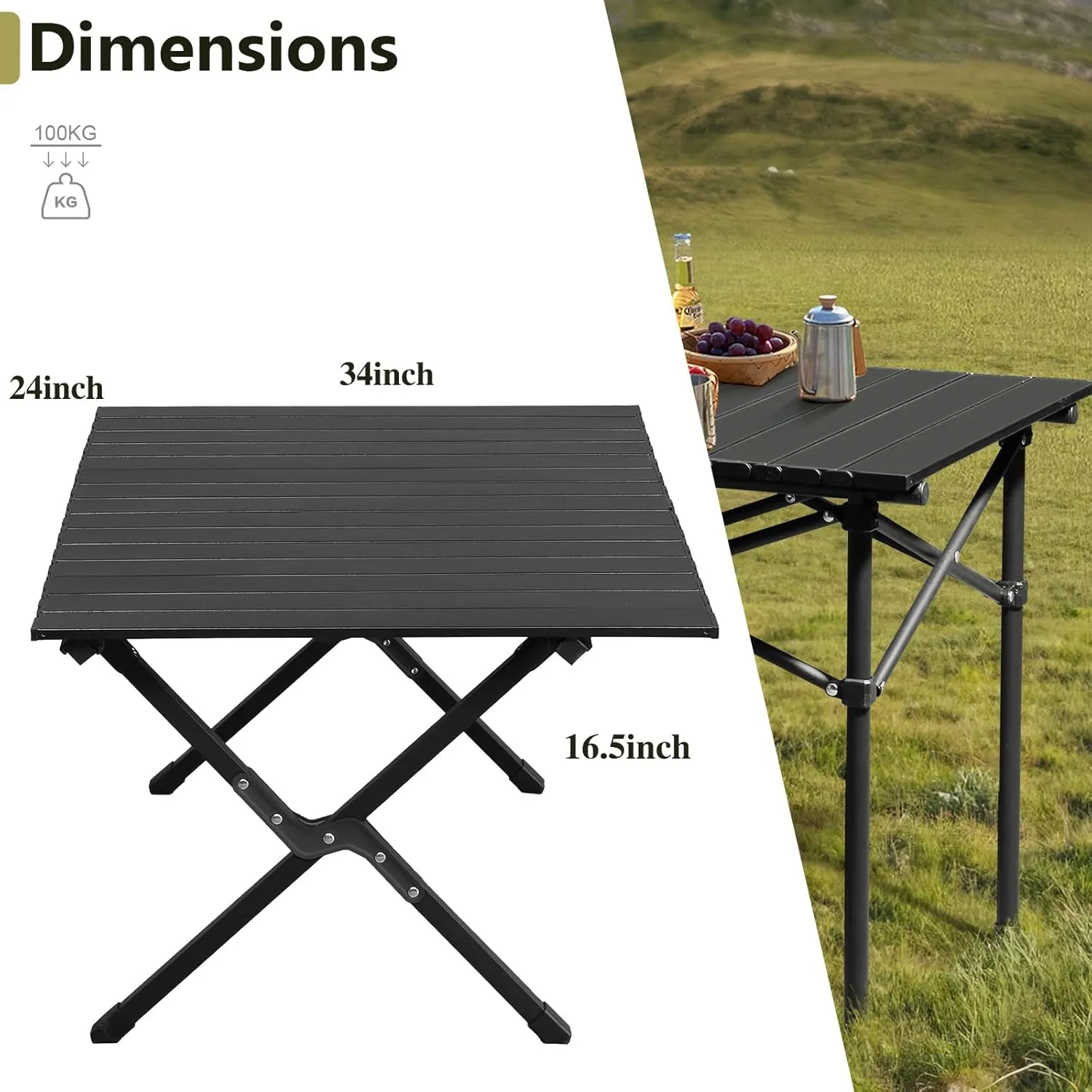 34x24 in Patio Small Side Table Wooden Square Side End Table Lightweight Roll up Side Table Outdoor Camp Table Portable Picnic Table for Living Room Garden Backyard
