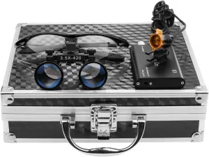 3.5X Binocular Loupes Magnifying Glasses   3W Magnifying Lamp LED Headlamp with Filter Aluminum Box Black