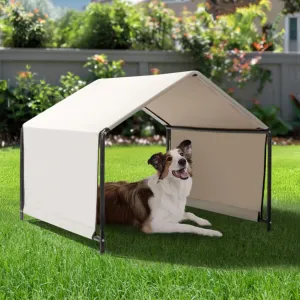 4 * 4 * 3.3FT Cat and Dog Tent, Black Iron Tube PVC Coated Polyester Tarpaulin Waterproof and UV-Proof Off-White Pet Tent Tarpaulin Bottom Sewing Top Velcro