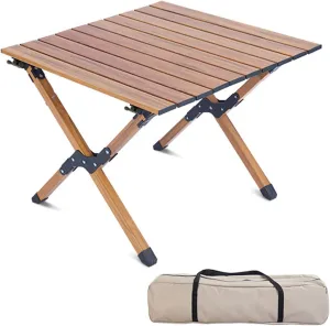 4-6 People Camping Table, Roll-Up Lightweight Picnic Table with Large Aluminum Tabletop & Carrying Bag, Portable Outdoor Folding Table for Hiking, Backpacking & Fishing(Carbon Steel Wood Gra