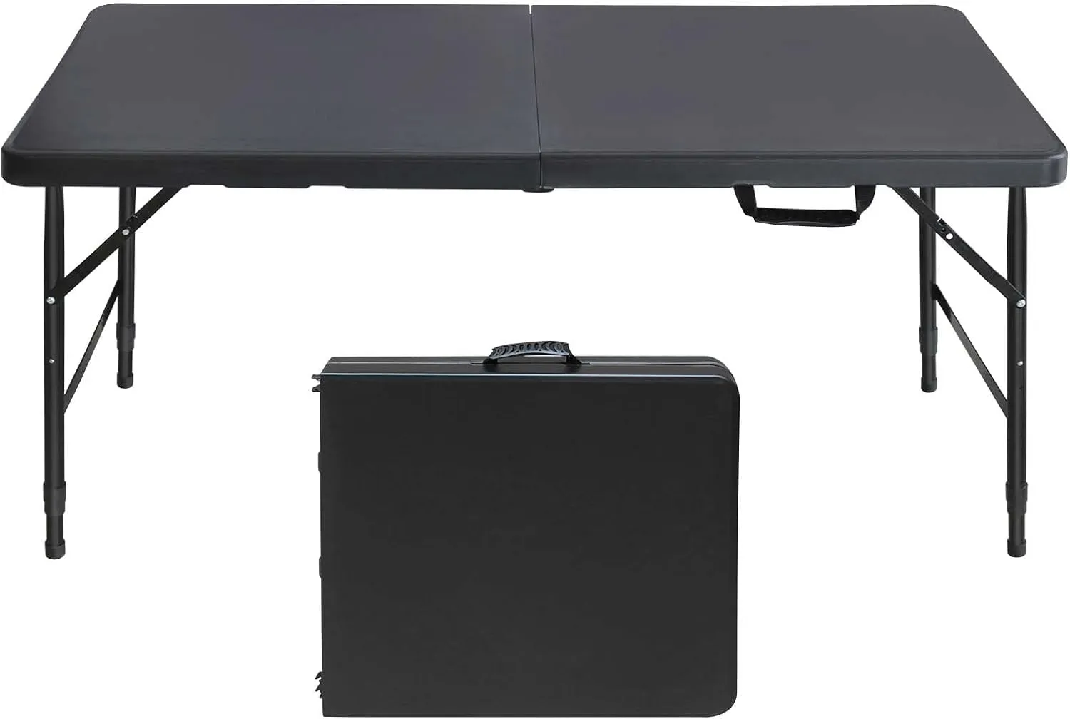 4 Foot Portable Folding Table Adjustable Height Lightweight Indoor Outdoor Picnic Beach Camping Dining Fold Out Table, Iron Utility Table Folding Desk with Carry Handle (Black, 4ft)