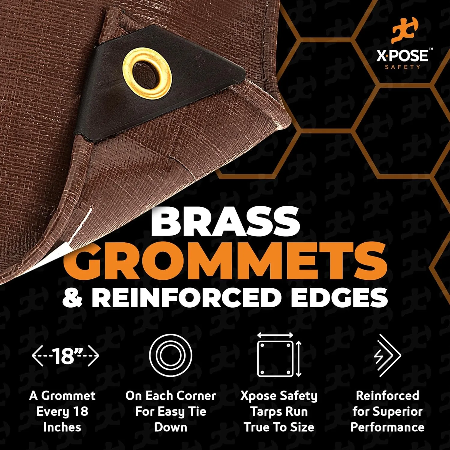 4' x 20' Super Heavy Duty 16 Mil Brown Poly Tarp Cover - Thick Waterproof, UV Resistant, Rip and Tear Proof Tarpaulin with Grommets and Reinforced Edges - by Xpose Safety
