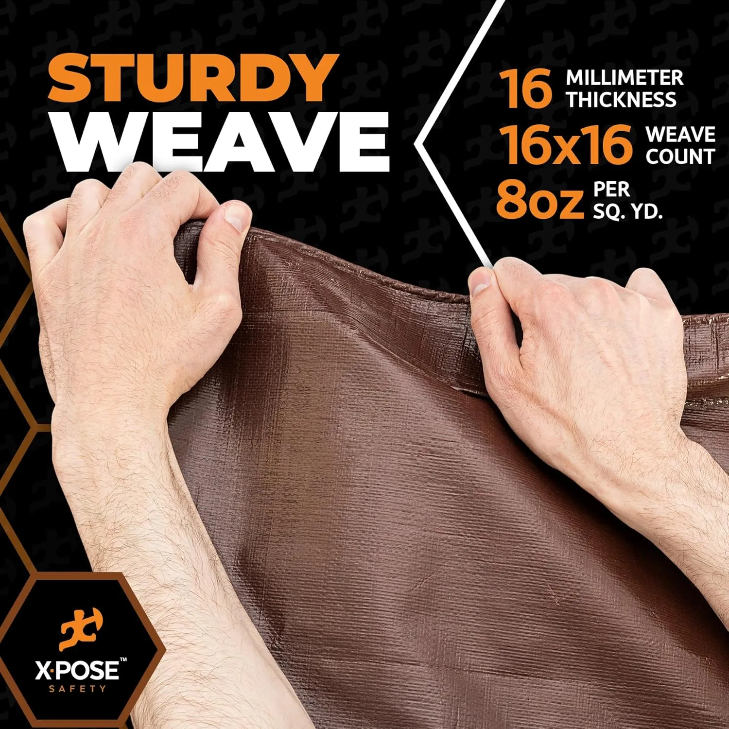 4' x 20' Super Heavy Duty 16 Mil Brown Poly Tarp Cover - Thick Waterproof, UV Resistant, Rip and Tear Proof Tarpaulin with Grommets and Reinforced Edges - by Xpose Safety