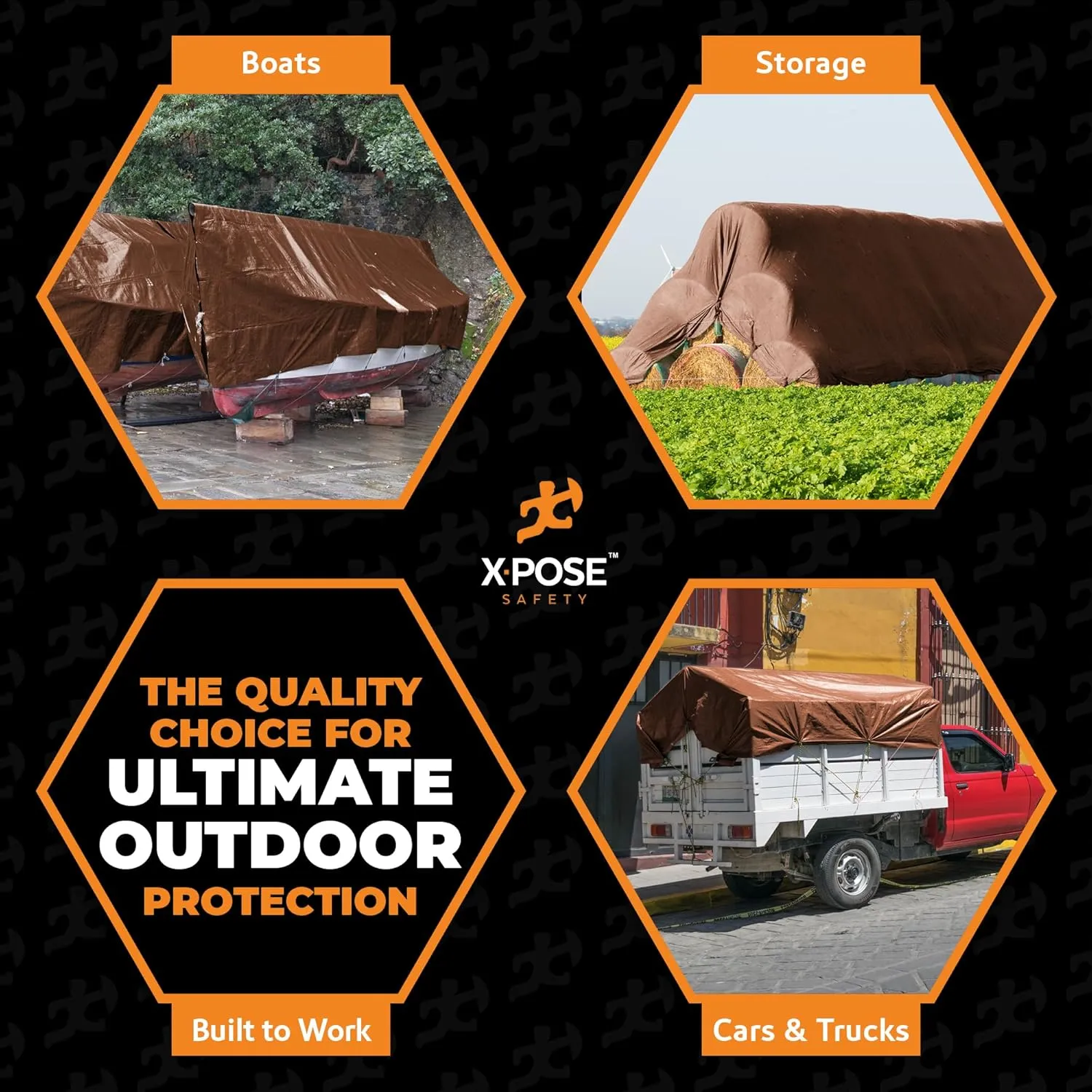 4' x 20' Super Heavy Duty 16 Mil Brown Poly Tarp Cover - Thick Waterproof, UV Resistant, Rip and Tear Proof Tarpaulin with Grommets and Reinforced Edges - by Xpose Safety