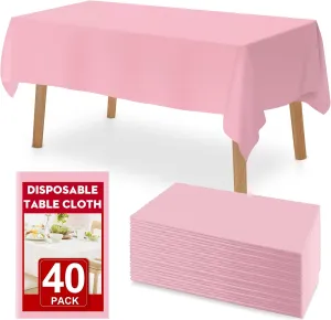 40 Pack Pink Plastic Table Cloths Disposable，54 x 108 Inches Plastic Table Cover for Rectangle Tables，Disposable Tablecloth for Dinning，Parties，BBQ，Wedding，Outdoor