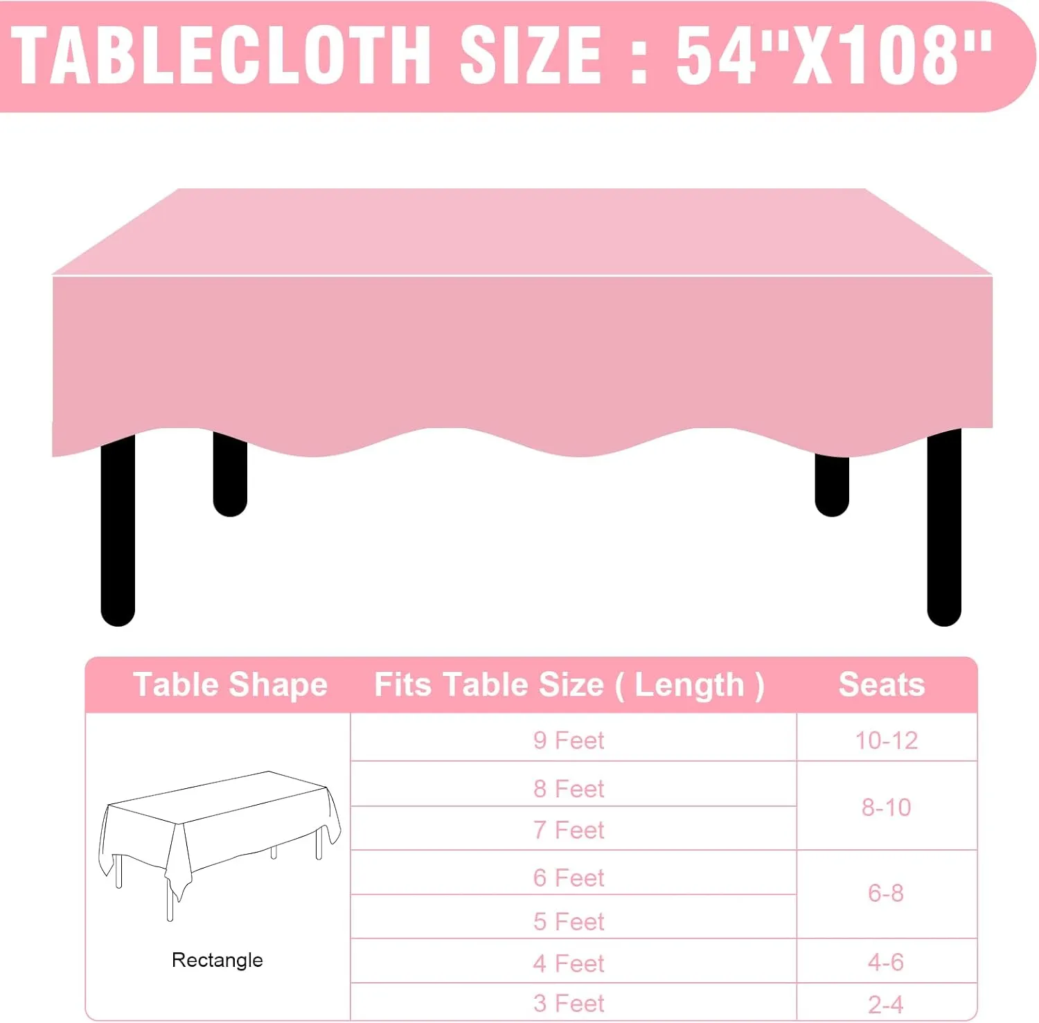 40 Pack Pink Plastic Table Cloths Disposable，54 x 108 Inches Plastic Table Cover for Rectangle Tables，Disposable Tablecloth for Dinning，Parties，BBQ，Wedding，Outdoor