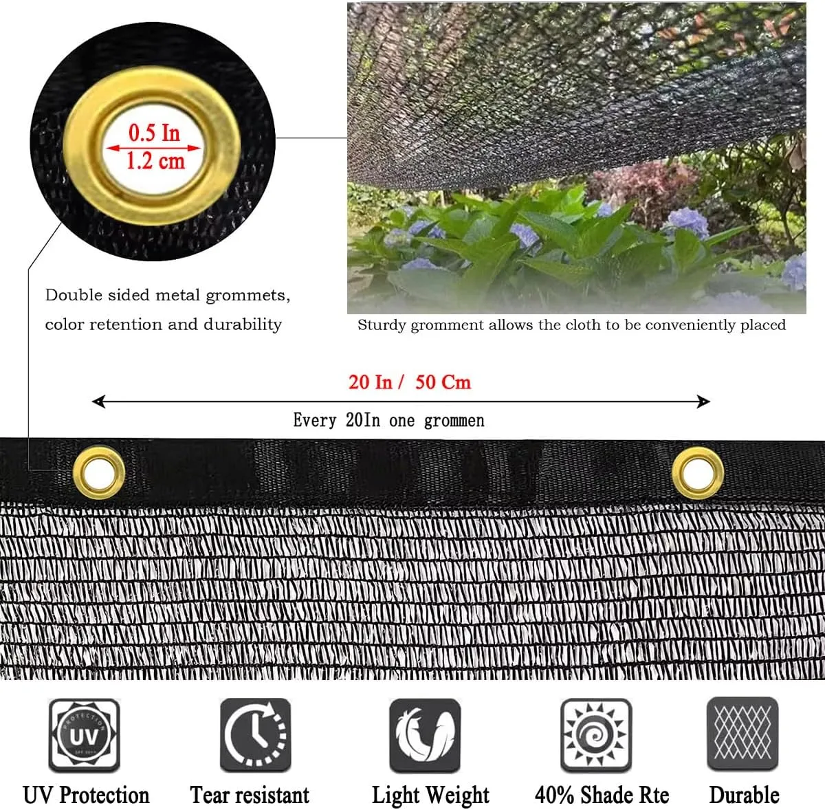 40% Shade Cloth for Garden 6.5X10Ft, Plant Shade Cloth for Greenhouse, Sunblock Mesh Tarp for Garden Plants, Vegetables, Flowers, Cucumbers,Lettuce, Tomatoes, UV Resistant.
