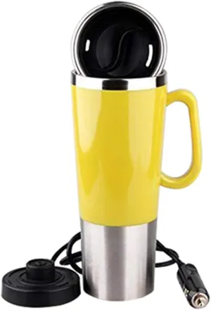400ml Vacuum Insulated Stainless Steel Travel Mug Car Cup with charger car Boiling Mug Electric Kettle Boiling Vehicle Thermos with DC12V Heating Cup (Yellow)