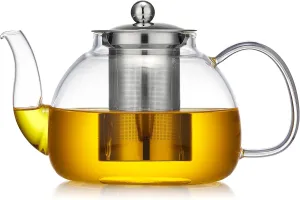 40oz Durable Glass Teapot with Removable Infusers for Loose Tea, Heat Resistant Stovetop Safe Tea Pot Maded of Thick Borosilicate Glass, Multifunctional for green, black, hibiscus tea and tea bag