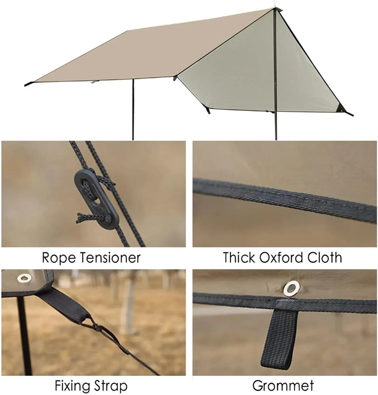 4m Width Camp Awning with Poles Waterproof UV Protection Sun Shade Outdoor Camping Hiking Backpacking Fishing Tarp for Outdoors, Picnic