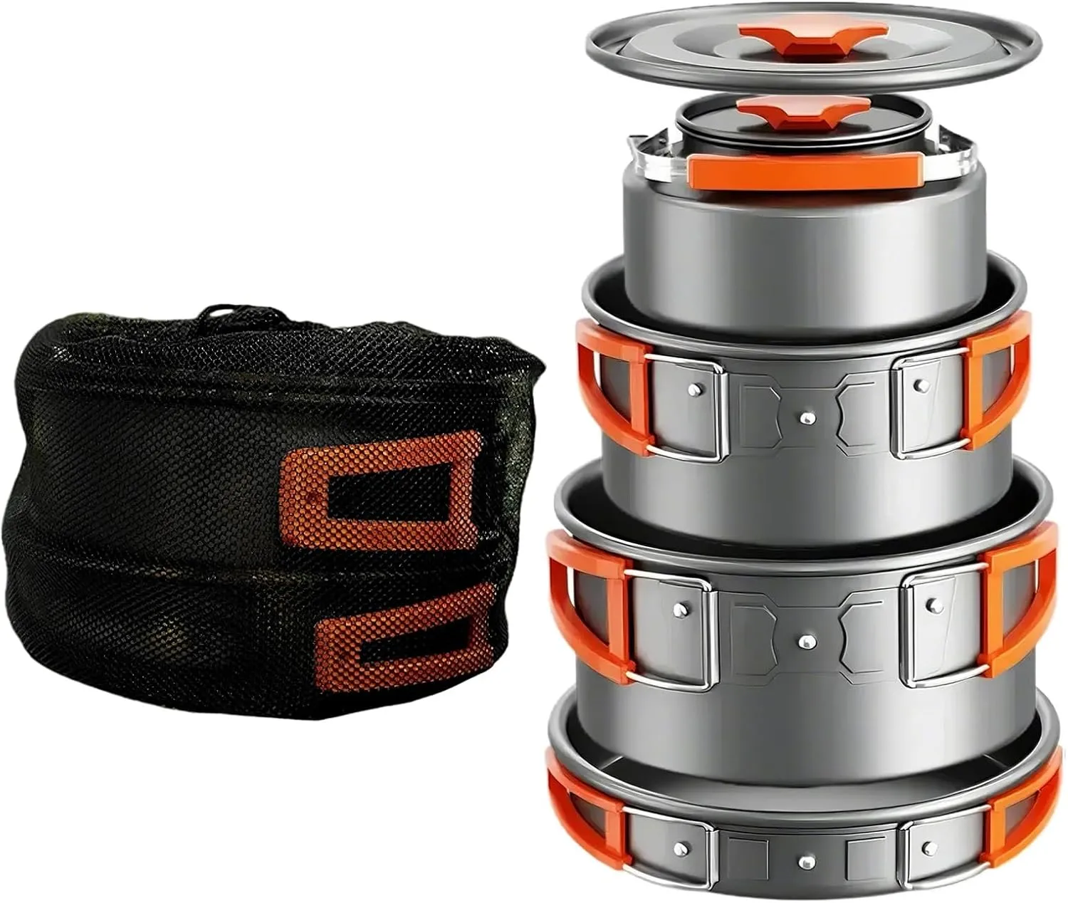 5-in-1 Frying Pan Cooking Pot Kettle, Camping Cookware 5pcs, Backpacking Camping Pots and Pans Set