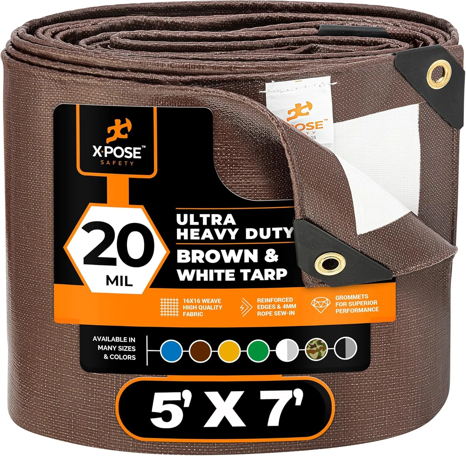 5' x 7' Brown/White Ultra Heavy Duty Tarp - 20 Mil Tarps Heavy Duty Waterproof 5x7 - Large Outdoor Tarp, Waterproof Tarp Cover for Rain Camping, Tent Tarp, UV Protection, Reinforced Corners