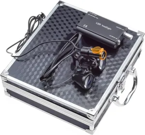 5W LED Headlamp with Filter Belt Clip Type   2.5X 420 Binocular Loupes Magnifying Glasses Aluminum Box (Black)