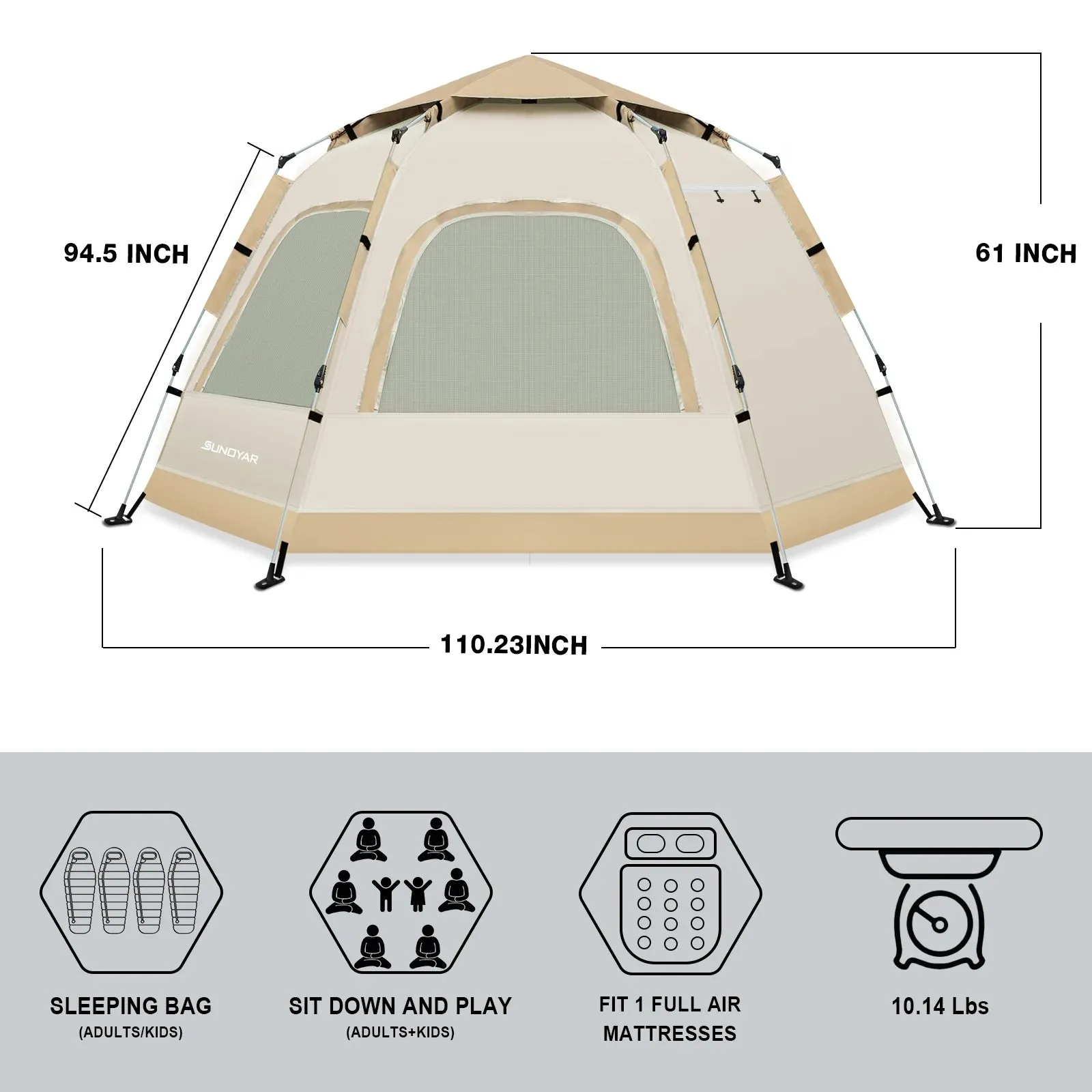 6-8 Person Waterproof Pop-Up Camping Tent with Removable Rainfly & Carry Bag for Outdoor Adventures