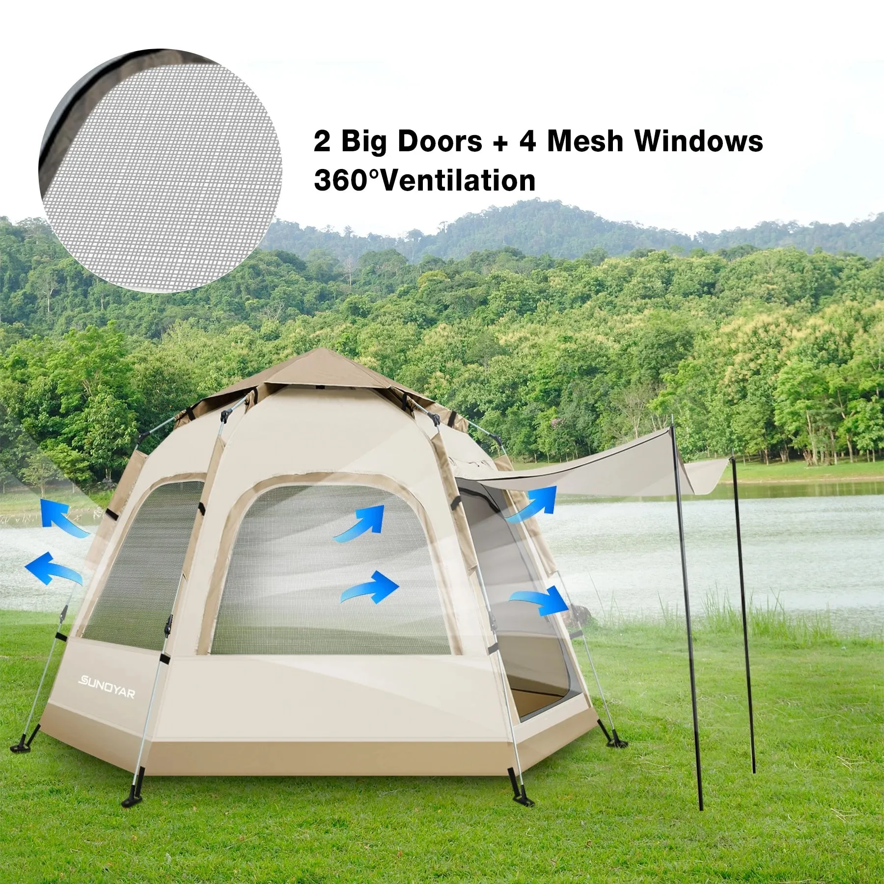 6-8 Person Waterproof Pop-Up Camping Tent with Removable Rainfly & Carry Bag for Outdoor Adventures