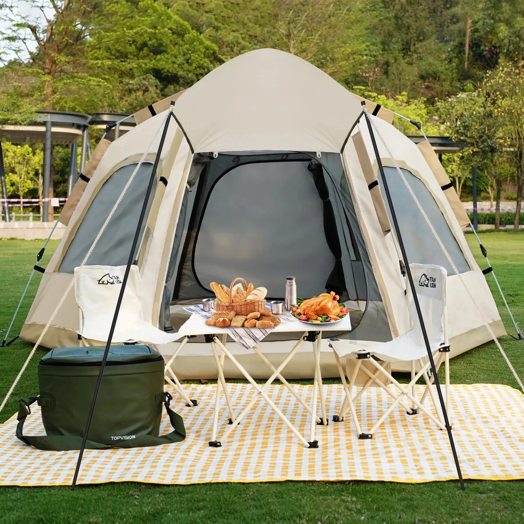 6-8 Person Waterproof Pop-Up Camping Tent with Removable Rainfly & Carry Bag for Outdoor Adventures